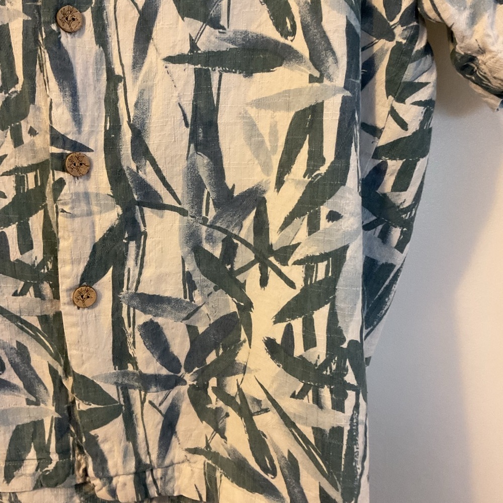 Pendleton XL Mens Bamboo Hawaiian Shirt Blue White Leaf Print Short Sleeve Aloha - Picture 5 of 9